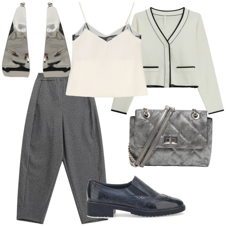Outfit donna - Top. per Serata fuori. Abbinamento con borse a tracolla, pantaloni, top, cardigans, orecchini, mocassini.