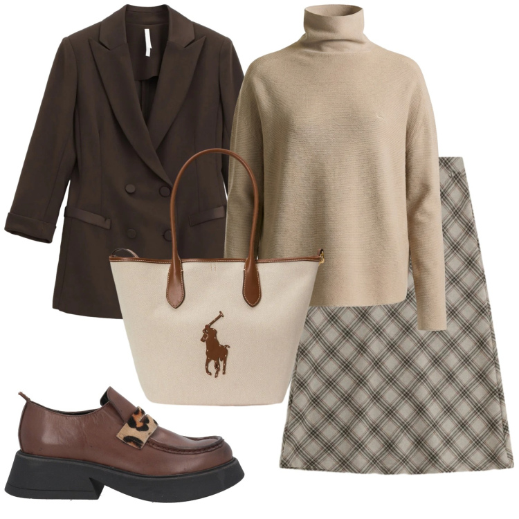 Outfit donna - Total look #2353599. Stile Basic per Ufficio. Abbinamento con mocassini, maglieria, blazer, gonne longuette, borse tote.