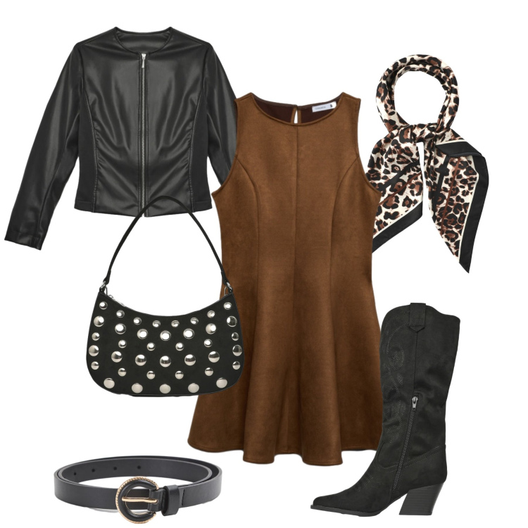 Outfit donna - West 2.0 Terranova. Stile Casual chic per Serata fuori. Abbinamento con vestiti corti, stivali, giacche, foulard, borse a tracolla, cinture.