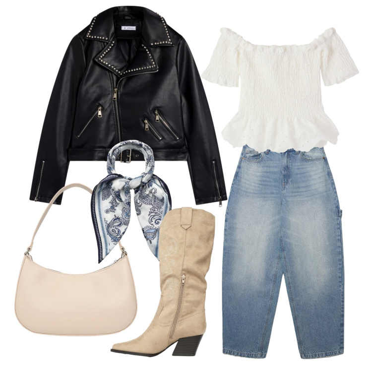 Outfit donna - Marzo. Stile Trendy per Tutti i giorni. Abbinamento con bluse, giacche, foulard, jeans, stivali, borse a tracolla.