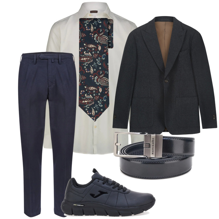Outfit uomo - Riunione di lavoro. per Ufficio. Abbinamento con pantaloni, sneakers, cravatte, giacche, camicie, cinture.