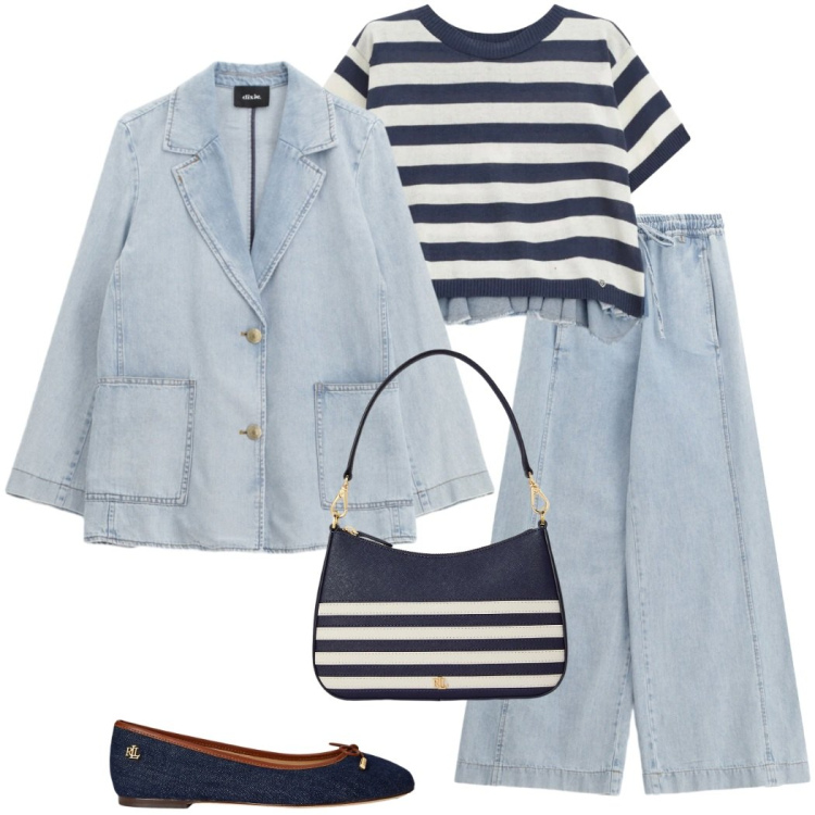 Outfit donna - Blazer di primavera. Stile Casual chic per Tutti i giorni. Abbinamento con jeans, blazer, t-shirt, ballerine, borse a spalla.