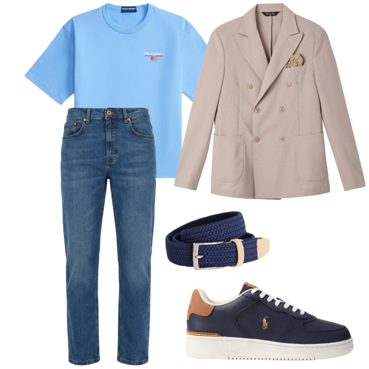Outfit uomo - Primavera Man. per Tutti i giorni. Abbinamento con cinture, jeans, giacche, sneakers, t-shirt.