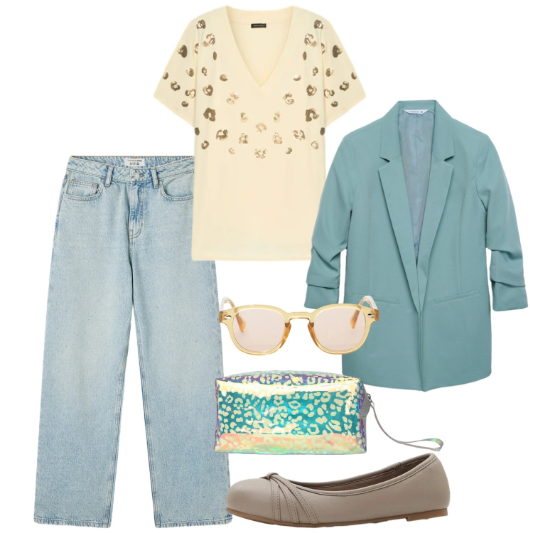 Outfit donna - Il potere dei colori pastello - Focus Do. Stile Bon Ton per Tutti i giorni. Abbinamento con ballerine, jeans, blazer, pochette, occhiali da sole, t-shirt.