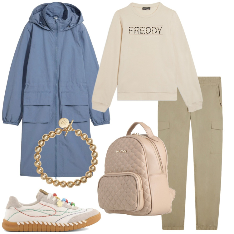 Outfit donna - Gorpcore metropolitano 2. Stile Urban per Tutti i giorni. Abbinamento con zaini, parka, pantaloni cargo, felpe, braccialetti, sneakers.