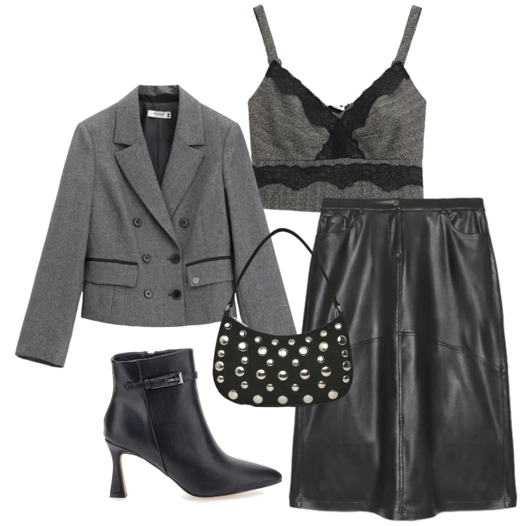 Outfit donna - Total look #2353655. Stile Urban per Serata fuori. Abbinamento con borse a tracolla, gonne lunghe, top, blazer, stivaletti.