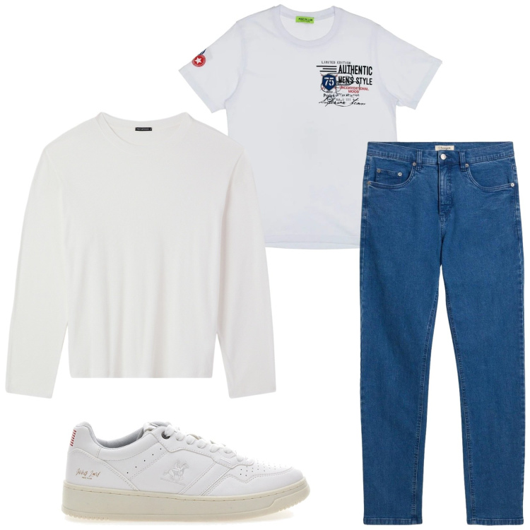 Outfit uomo - Total look #2353663. Stile Casual per Tutti i giorni. Abbinamento con jeans, maglieria, sneakers, t-shirt.