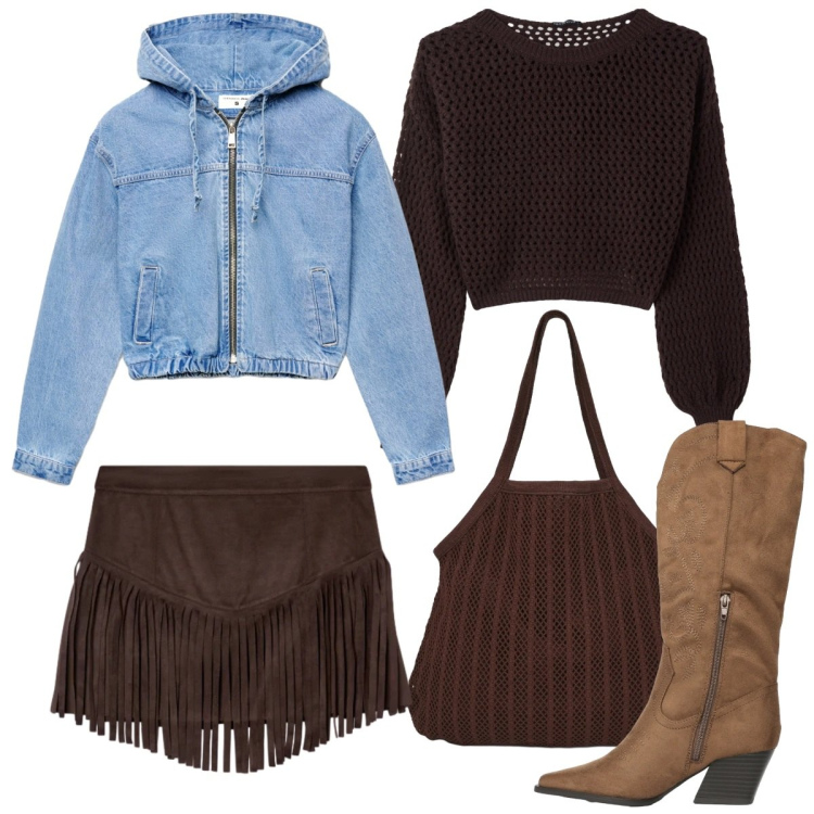 Outfit donna - Terranova - Deserto Code. Stile Urban per Tutti i giorni. Abbinamento con bomber, maglieria, stivali, shopping bag, minigonne.