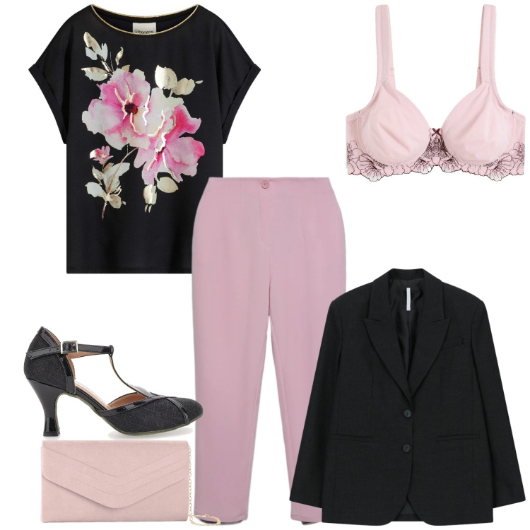 Outfit donna - Total look #2353747. Stile Chic per Serata fuori. Abbinamento con bluse, reggiseni, pochette, blazer, pantaloni chino, décolleté.