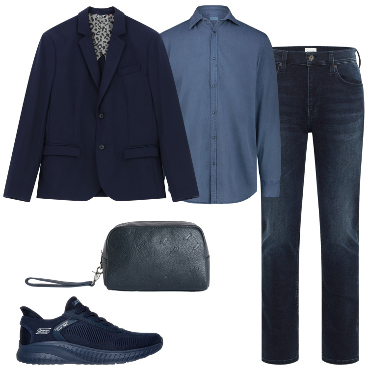 Outfit uomo - Il blazer leggero. Stile Business/Elegante per Ufficio. Abbinamento con jeans slim fit, borse sportive, giacche, sneakers, camicie.