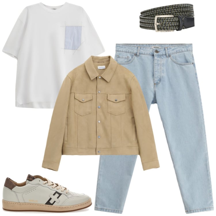 Outfit uomo - Marzo in jeans. Stile Casual per Tutti i giorni. Abbinamento con cinture, t-shirt, jeans, cappotti, sneakers.