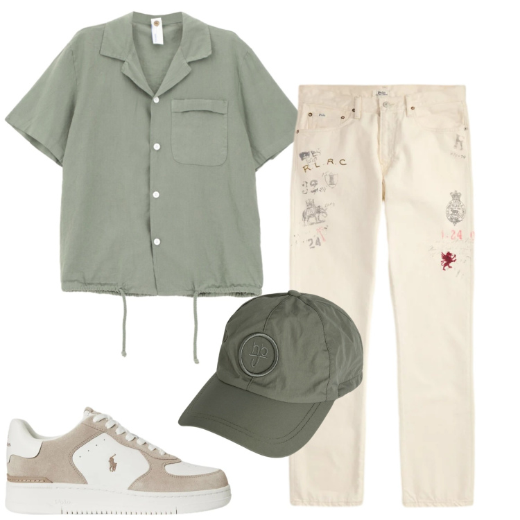 Outfit uomo - Total look #2353768. Stile Casual per Tutti i giorni. Abbinamento con cappelli, camicie a manica corta, sneakers, jeans dritti.