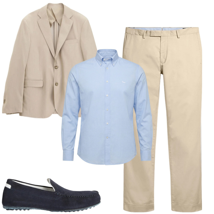 Outfit uomo - Marzo. Stile Business/Elegante per Tutti i giorni. Abbinamento con scarpe stringate, camicie, giacche, pantaloni chino.