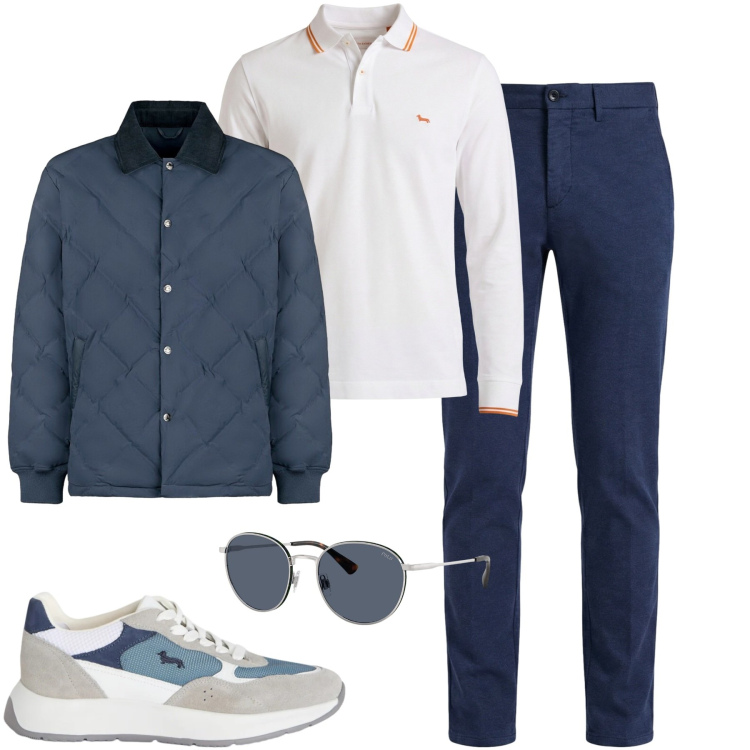 Outfit uomo - Marzo. Stile Urban per Tutti i giorni. Abbinamento con sneakers, pantaloni chino, polo, giacche, occhiali da sole.
