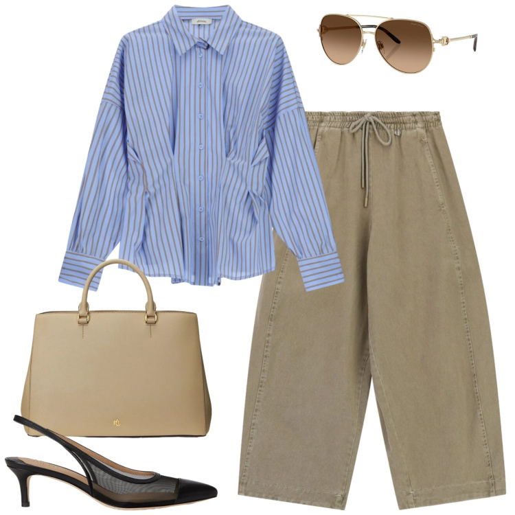 Outfit donna - Dixie. Stile Casual chic per Tutti i giorni. Abbinamento con pantaloni, camicie, décolleté, occhiali da sole, borse a mano.