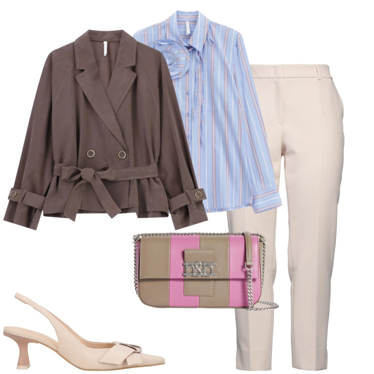 Outfit donna - Spring. Stile Trendy per Tutti i giorni. Abbinamento con pantaloni, décolleté, borse a spalla, camicie, blazer.
