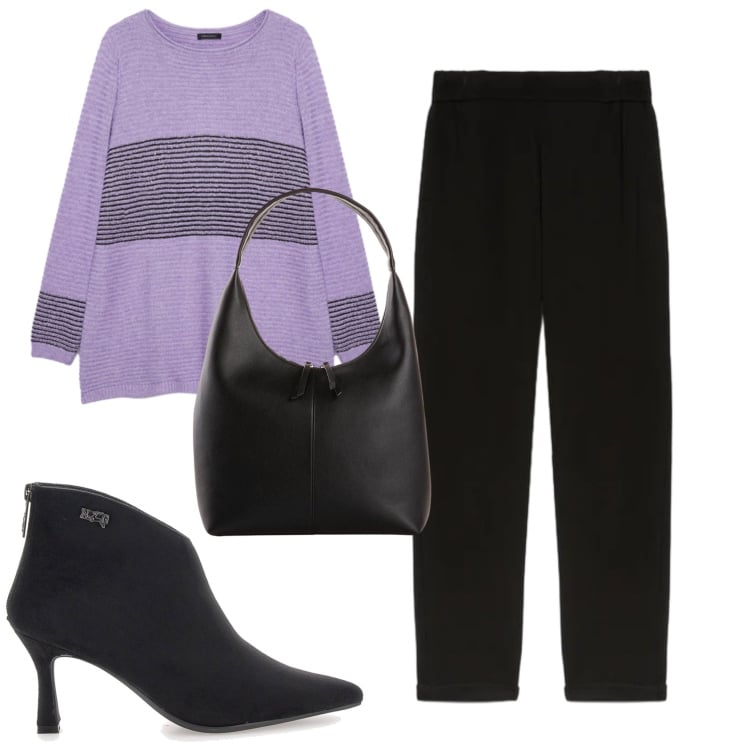 Outfit donna - Total look #2353841. Stile Basic per Ufficio. Abbinamento con shopping bag, pantaloni, maglieria, stivaletti.