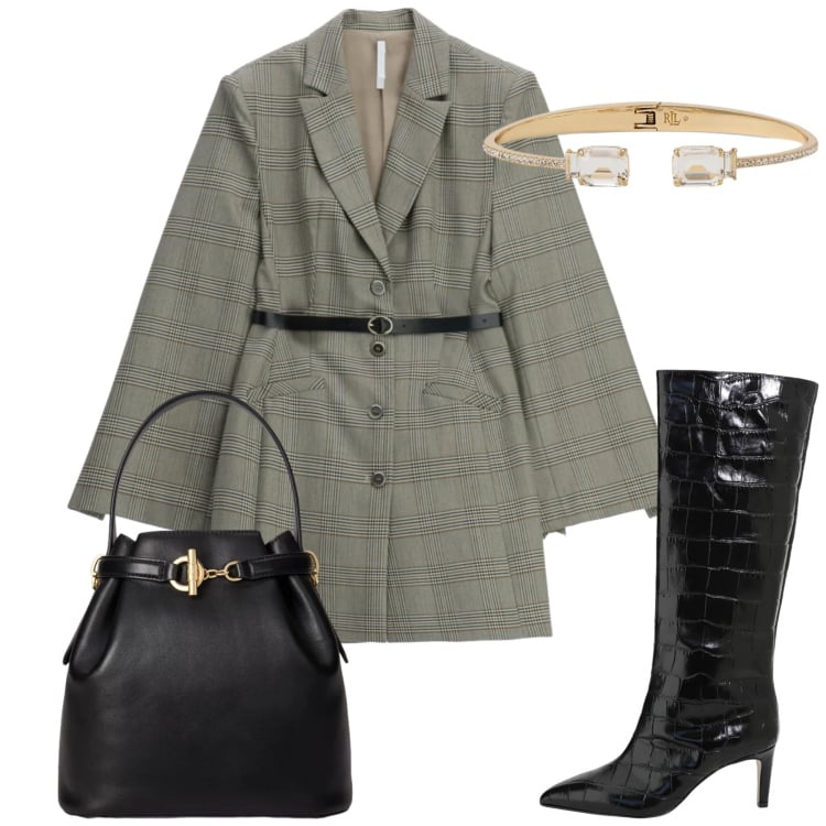 Outfit donna - Total look #2353868. Stile Glamour per Serata fuori. Abbinamento con vestiti corti, stivali, borse a secchiello, braccialetti.