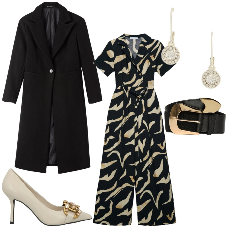 Outfit donna - Total look #2353870. Stile Glamour per Serata fuori. Abbinamento con décolleté, tute, cappotti, cinture, orecchini.