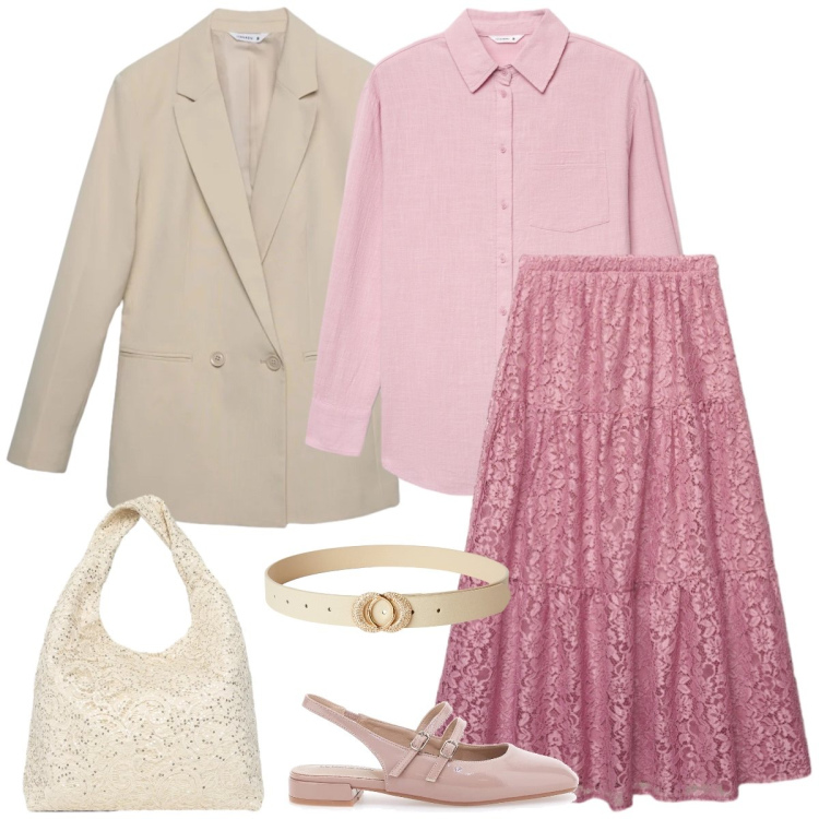 Outfit donna - Total look #2353877. Stile Romantica per Tutti i giorni. Abbinamento con camicie, gonne lunghe, cinture, blazer, borse a spalla, ballerine.