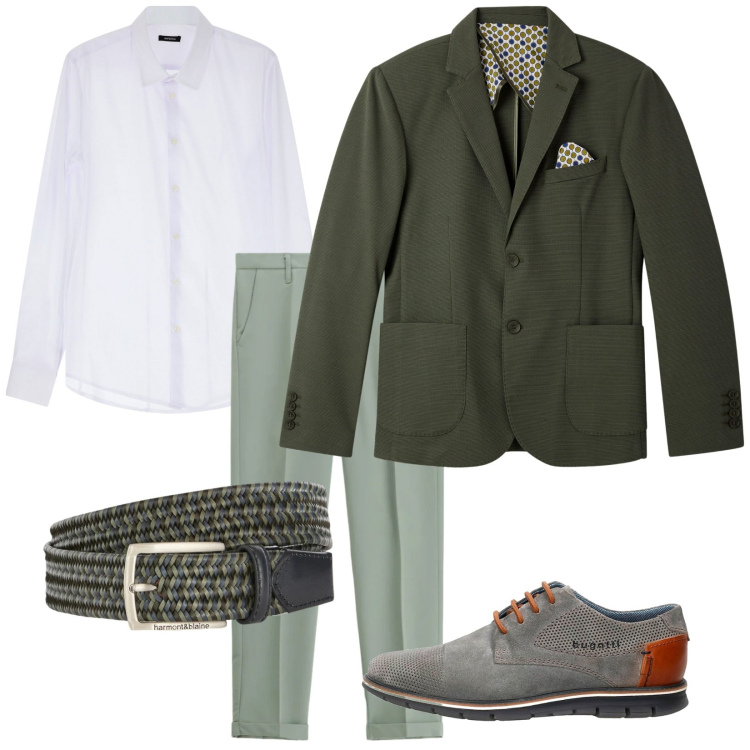 Outfit uomo - Passo a prenderti. Stile Business/Elegante per Serata speciale. Abbinamento con cinture, camicie, pantaloni, giacche, scarpe stringate.