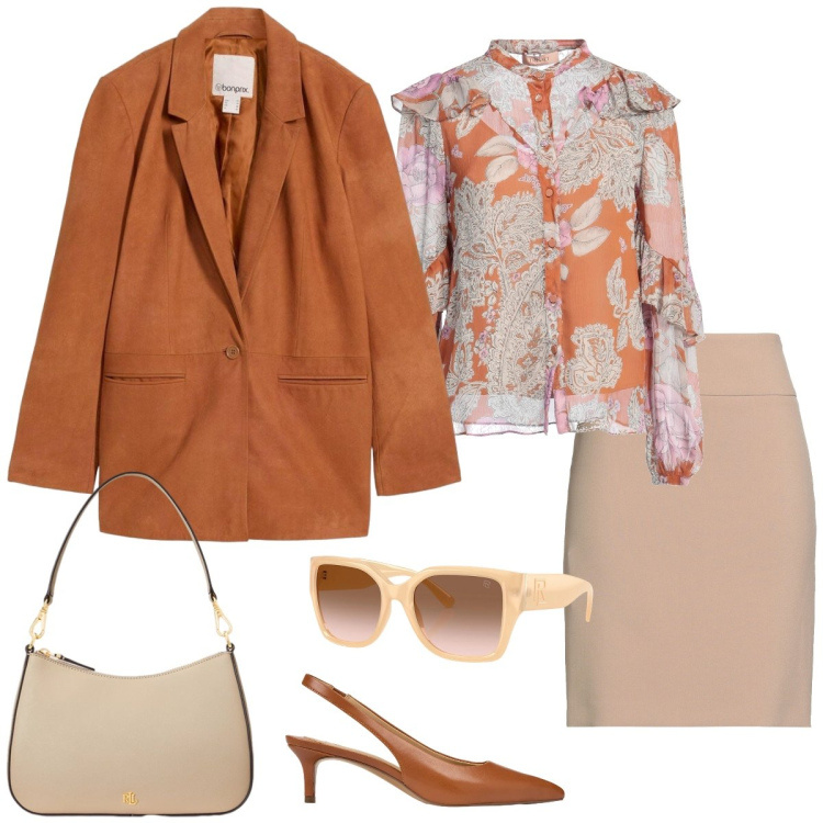 Outfit donna - Total look #2353900. Stile Chic per Tutti i giorni. Abbinamento con camicie, minigonne, blazer, décolleté, borse a spalla, occhiali da sole.