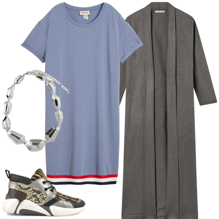 Outfit donna - Total look #2353903. Stile Sporty chic per Tutti i giorni. Abbinamento con vestiti, cardigans, ciondoli, sneakers alte.