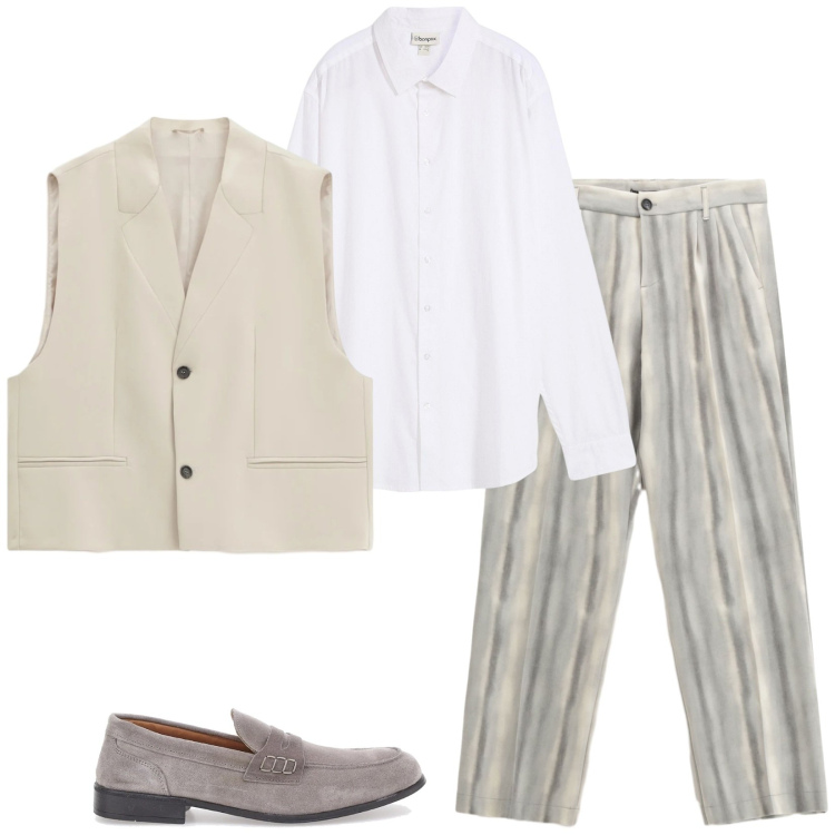 Outfit uomo - Cerimonia in chiaro. Stile Business/Elegante per Cerimonia. Abbinamento con camicie, pantaloni, gilet, scarpe stringate.