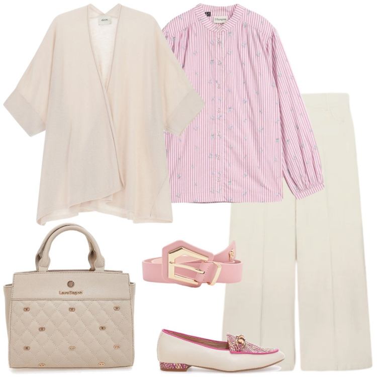 Outfit donna - Total look #2353918. Stile Casual chic per Tutti i giorni. Abbinamento con camicie, pantaloni chino, cardigans, cinture, borse a mano, mocassini.