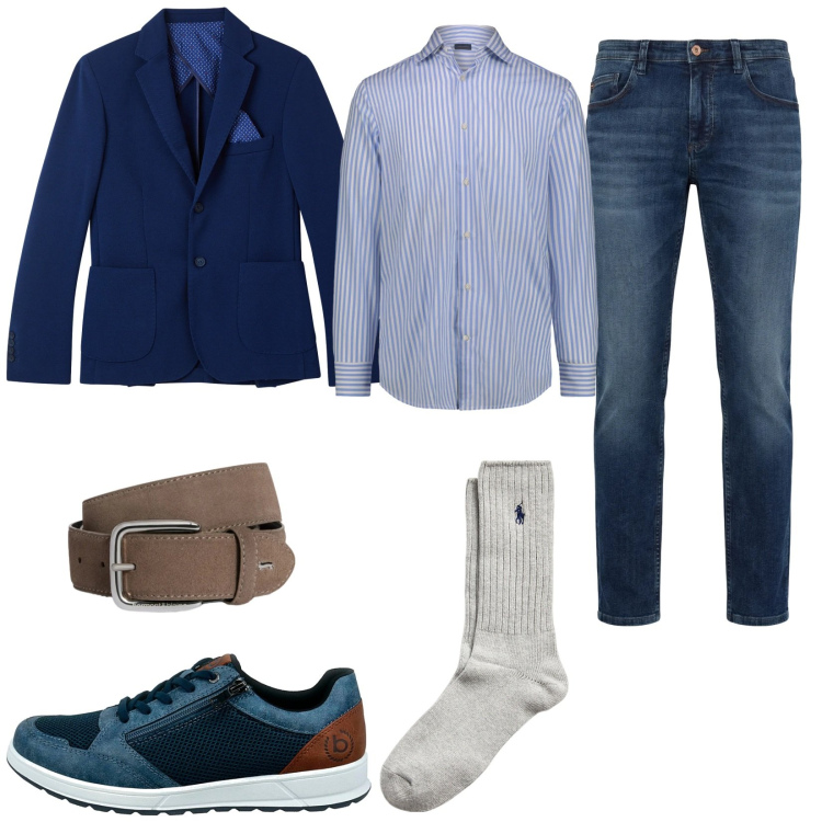 Outfit uomo - Blazer leggero. Stile Casual per Ufficio. Abbinamento con jeans, cinture, giacche, calzini, camicie, scarpe stringate.