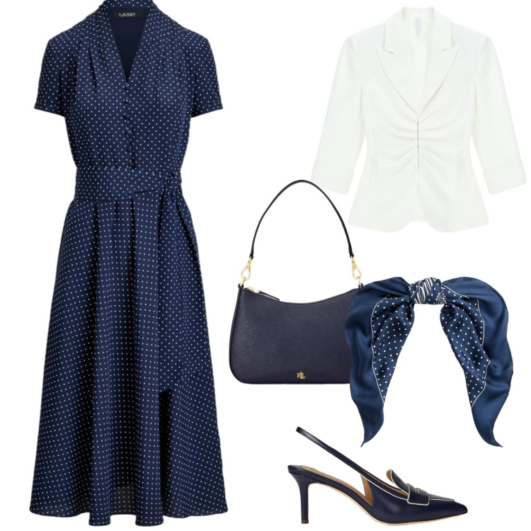 Outfit donna - Total look #2353924. Stile Vintage retrò per Cerimonia. Abbinamento con blazer, vestiti, borse a spalla, décolleté, foulard.