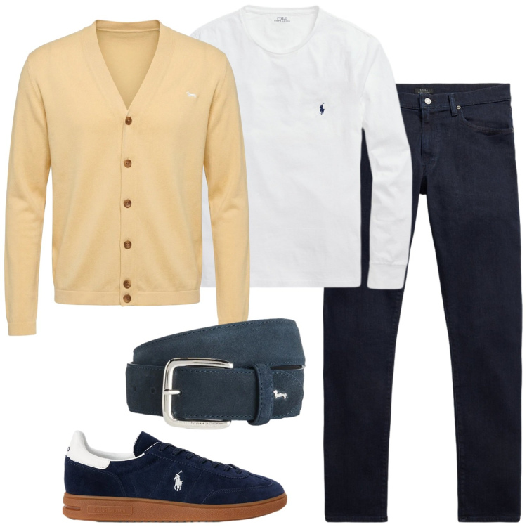 Outfit uomo - Total look #2353933. Stile Casual per Tutti i giorni. Abbinamento con cinture, cardigans, jeans, sneakers, t-shirt.