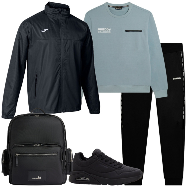 Outfit uomo - Ready to go. Stile Casual per Sport. Abbinamento con sneakers, borse sportive, felpe, pantaloni, giacche.
