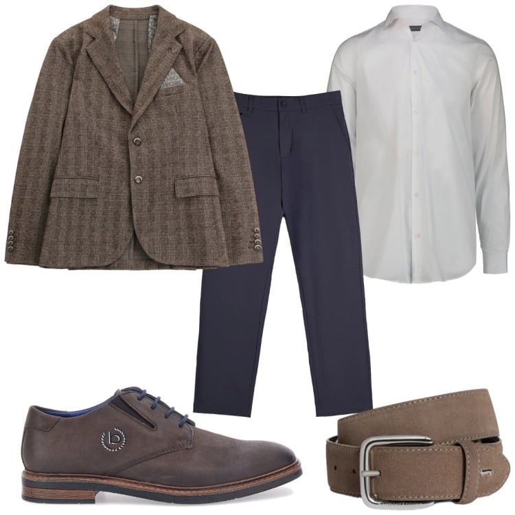 Outfit uomo - Blazer leggero in ufficio. Stile Business/Elegante per Ufficio. Abbinamento con cinture, giacche, pantaloni chino, scarpe stringate, camicie.