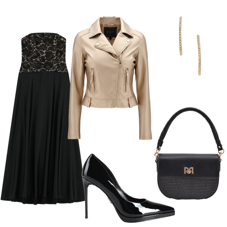 Outfit donna - Giulia. Stile Trendy per Cerimonia. Abbinamento con décolleté, vestiti lunghi, borse a spalla, giacche, orecchini.