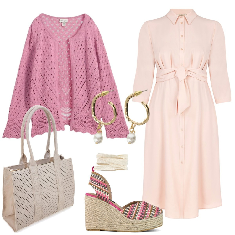 Outfit donna - Total look #2353968. Stile Romantica per Tutti i giorni. Abbinamento con cardigans, orecchini, vestiti lunghi, zeppe, borse a spalla.
