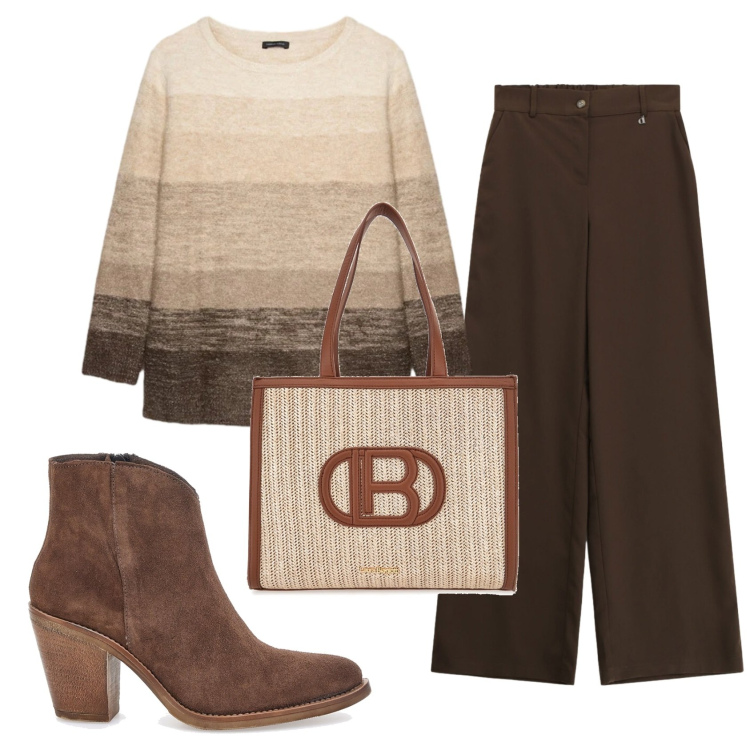 Outfit donna - Total look #2353969. Stile Basic per Ufficio. Abbinamento con maglieria, pantaloni a palazzo, stivaletti, borse a spalla.