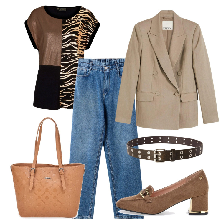 Outfit donna - Brown e jeans. Stile Casual chic per Tutti i giorni. Abbinamento con maglieria, blazer, jeans, cinture, mocassini, borse a tracolla.