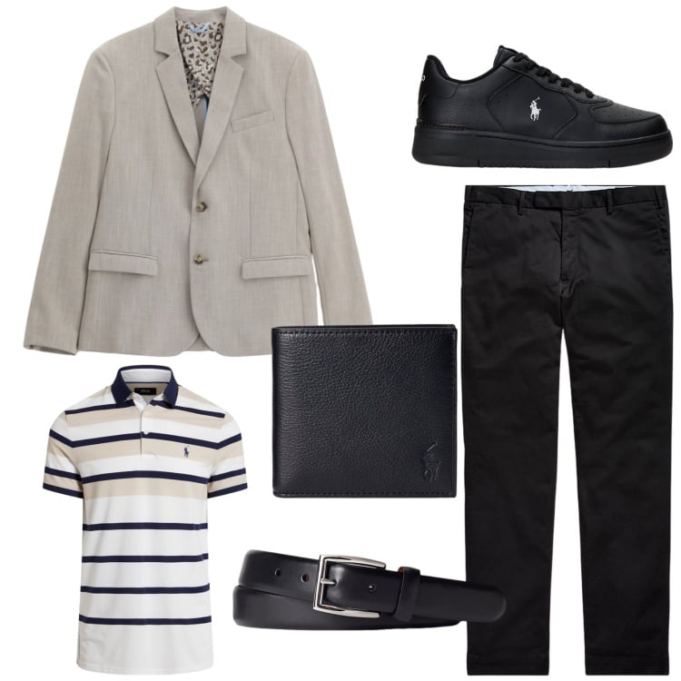 Outfit uomo - Transitional outfit. Stile Casual per Tutti i giorni. Abbinamento con giacche, sneakers, cinture, pantaloni chino, portafogli, polo.