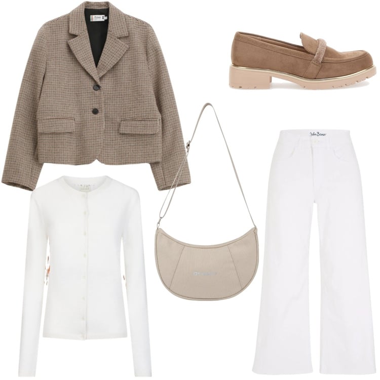 Outfit donna - Outfit ideas tweed jacket. Stile Casual chic per Tutti i giorni. Abbinamento con jeans, blazer, borse a spalla, cardigans, mocassini.