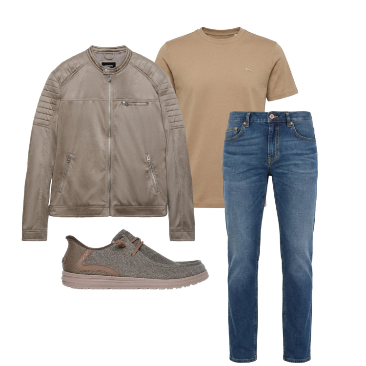 Outfit uomo - Marzo. Stile Trendy per Tutti i giorni. Abbinamento con jeans, t-shirt, giacche, scarpe stringate.