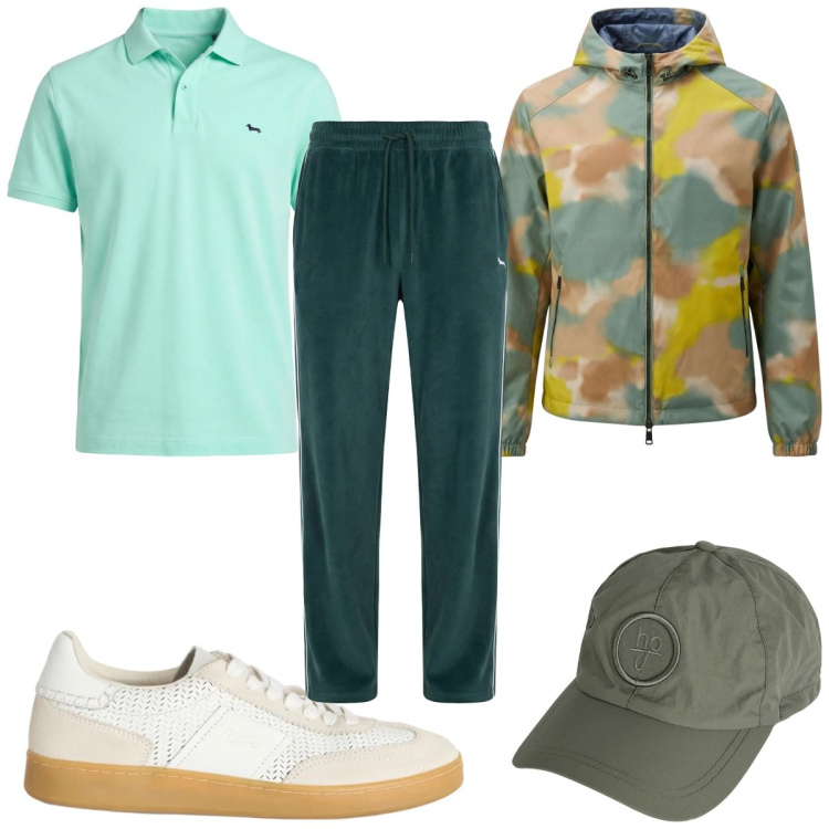 Outfit uomo - Harmont & Blaine : verde trendy. Stile Trendy per Tutti i giorni. Abbinamento con cappelli, sneakers, giacche, pantaloni, polo.