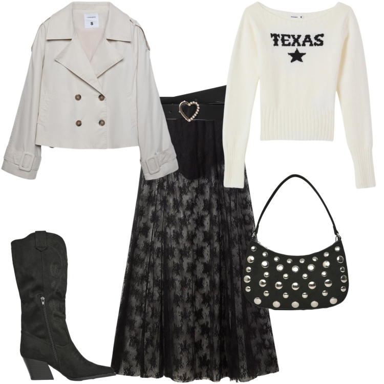 Outfit donna - Boho Far West ogni giorno. Stile Boho per Tutti i giorni. Abbinamento con gonne lunghe, cinture, maglieria, caban, stivali, borse a tracolla.