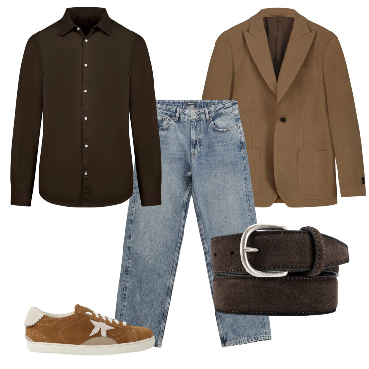 Outfit uomo - Moro e cammello. Stile Casual per Serata speciale. Abbinamento con jeans dritti, sneakers, camicie, giacche, cinture.