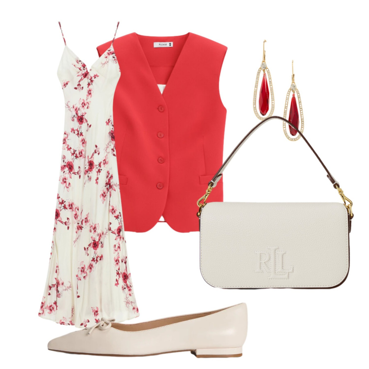 Outfit donna - La cresima. Stile Casual chic per Cerimonia. Abbinamento con vestiti lunghi, gilet, ballerine, orecchini, borse a spalla.