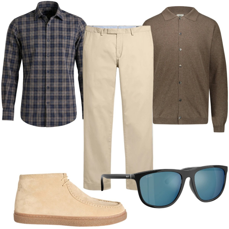 Outfit uomo - Total look #2354055. Stile Casual per Tutti i giorni. Abbinamento con stivali e stivaletti, camicie, pantaloni chino, occhiali da sole, polo.