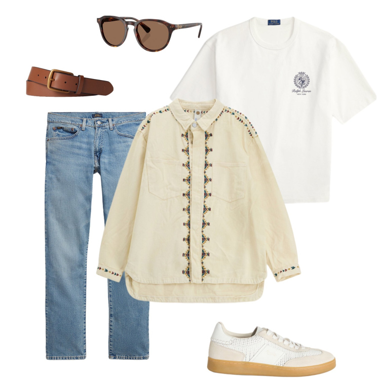 Outfit uomo - Desert Nomad Vibes. Stile Urban per Tutti i giorni. Abbinamento con sneakers, camicie, cinture, occhiali da sole, jeans, t-shirt.