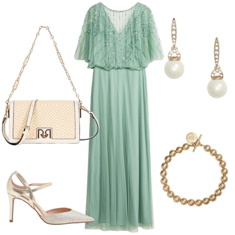 Outfit donna - Total look #2354076. Stile Glamour per Cerimonia. Abbinamento con vestiti lunghi, décolleté, borse a tracolla, braccialetti, orecchini.