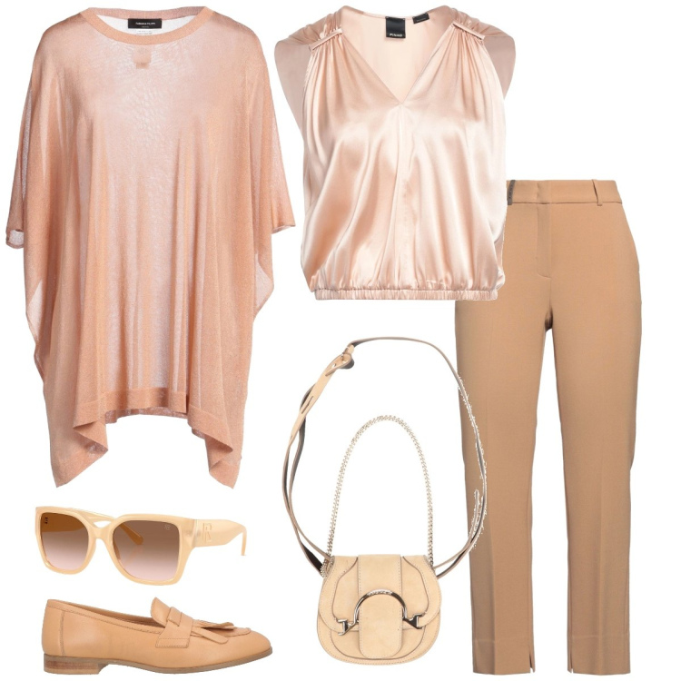 Outfit donna - Total look #2354086. Stile Casual chic per Tutti i giorni. Abbinamento con cappotti, top, mocassini, marsupi, pantaloni, occhiali da sole.