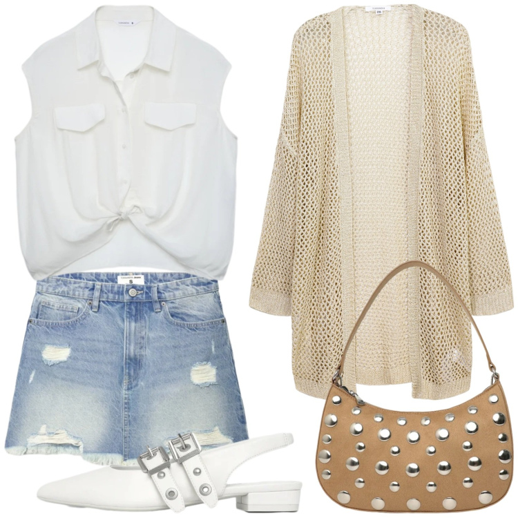 Outfit donna - Total look #2354090. Stile Boho per Tutti i giorni. Abbinamento con kimono, minigonne, camicie, ballerine, borse a tracolla.